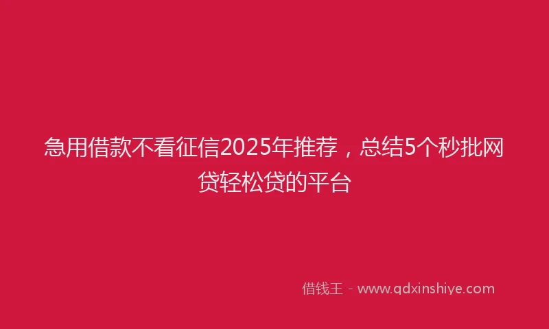 急用借款不看征信2025年推荐，总结5个秒批网贷轻松贷的平台