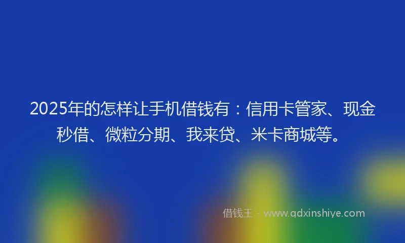 2025年的怎样让手机借钱有：信用卡管家、现金秒借、微粒分期、我来贷、米卡商城等。