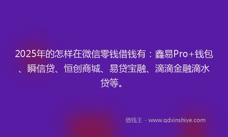 2025年的怎样在微信零钱借钱有：鑫易Pro+钱包、瞬信贷、恒创商城、易贷宝融、滴滴金融滴水贷等。