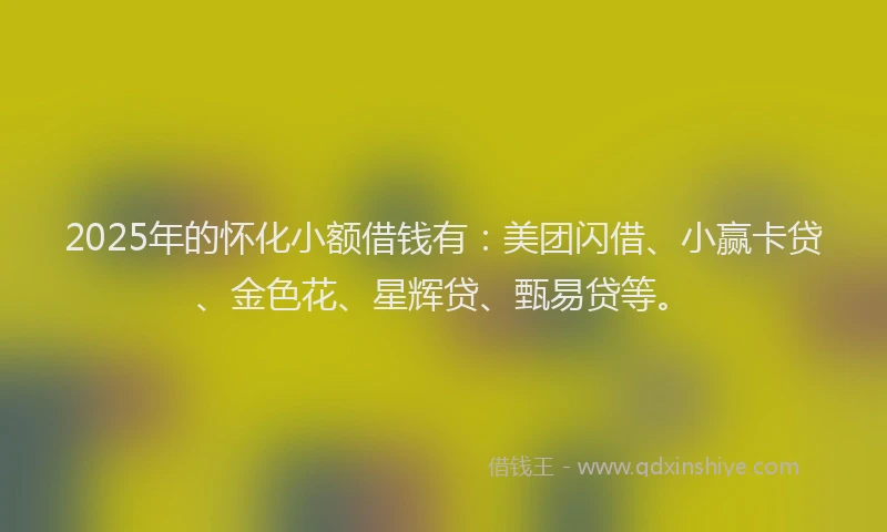 2025年的怀化小额借钱有：美团闪借、小赢卡贷、金色花、星辉贷、甄易贷等。