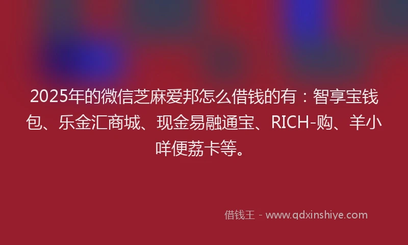 2025年的微信芝麻爱邦怎么借钱的有：智享宝钱包、乐金汇商城、现金易融通宝、RICH-购、羊小咩便荔卡等。