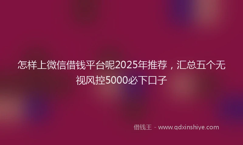 怎样上微信借钱平台呢2025年推荐，汇总五个无视风控5000必下口子