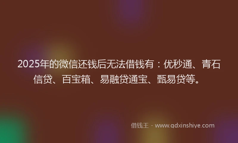 2025年的微信还钱后无法借钱有：优秒通、青石信贷、百宝箱、易融贷通宝、甄易贷等。