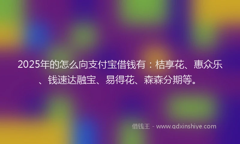 2025年的怎么向支付宝借钱有：桔享花、惠众乐、钱速达融宝、易得花、森森分期等。