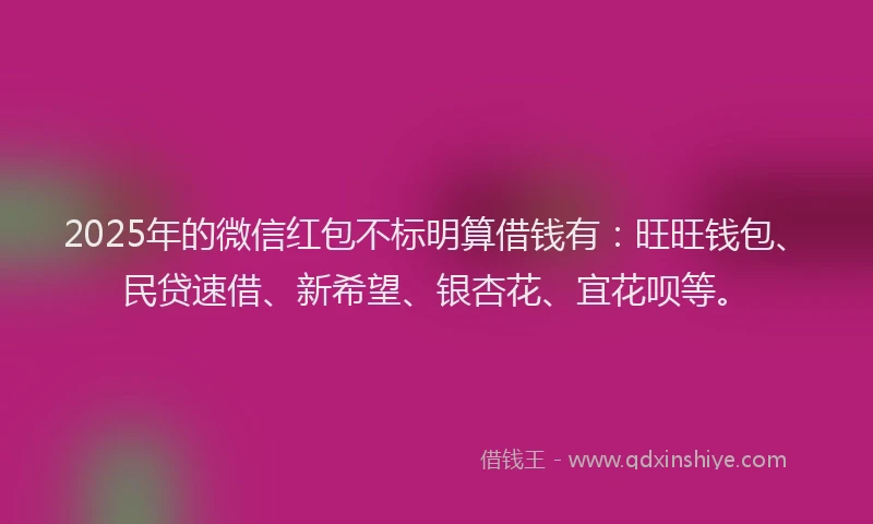 2025年的微信红包不标明算借钱有：旺旺钱包、民贷速借、新希望、银杏花、宜花呗等。