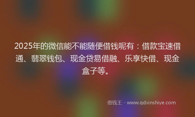 2025年的微信能不能随便借钱呢有：借款宝速借通、翡翠钱包、现金贷易借融、乐享快借、现金盒子等。
