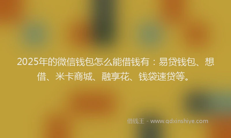 2025年的微信钱包怎么能借钱有：易贷钱包、想借、米卡商城、融享花、钱袋速贷等。