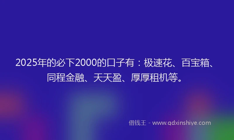 2025年的必下2000的口子有：极速花、百宝箱、同程金融、天天盈、厚厚租机等。