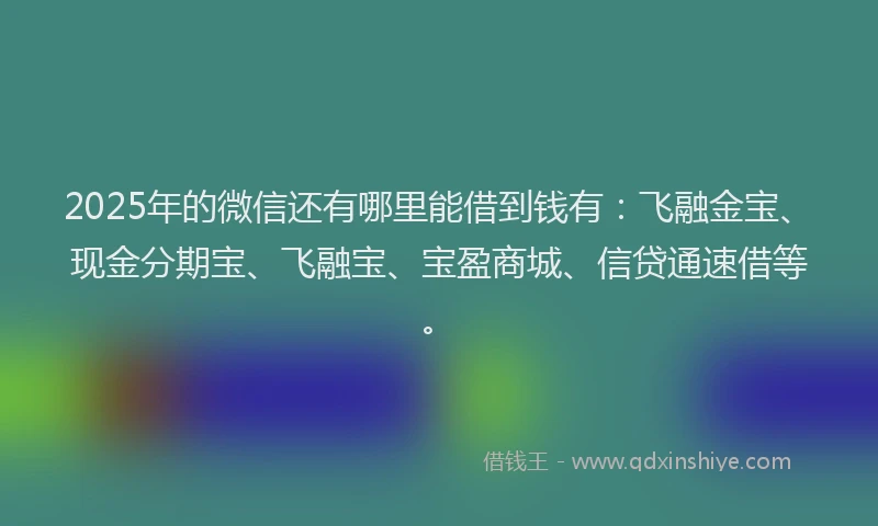 2025年的微信还有哪里能借到钱有：飞融金宝、现金分期宝、飞融宝、宝盈商城、信贷通速借等。