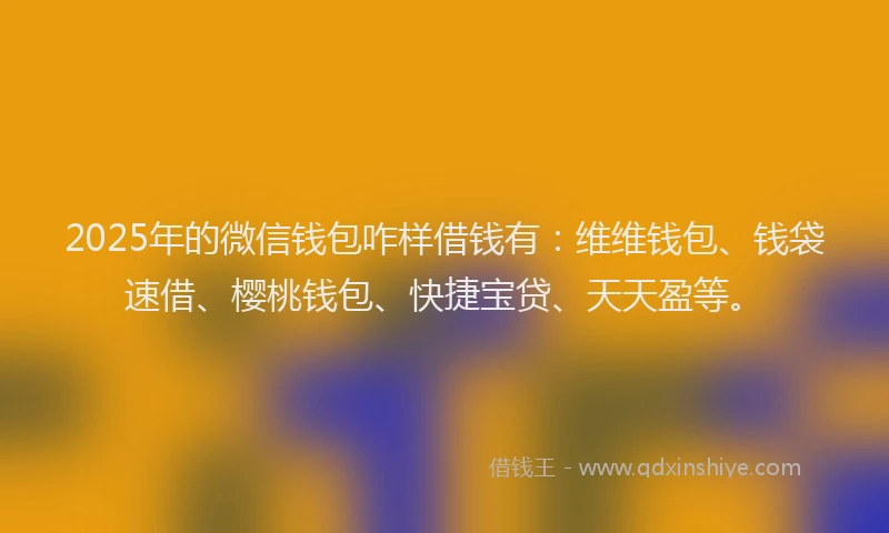 2025年的微信钱包咋样借钱有：维维钱包、钱袋速借、樱桃钱包、快捷宝贷、天天盈等。