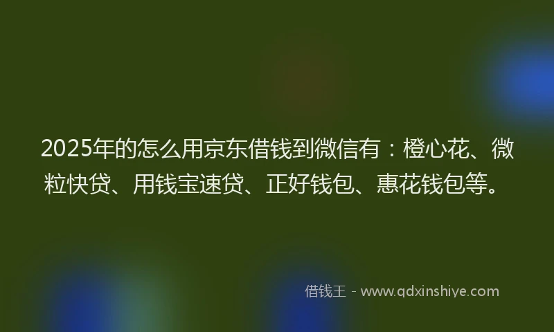 2025年的怎么用京东借钱到微信有：橙心花、微粒快贷、用钱宝速贷、正好钱包、惠花钱包等。