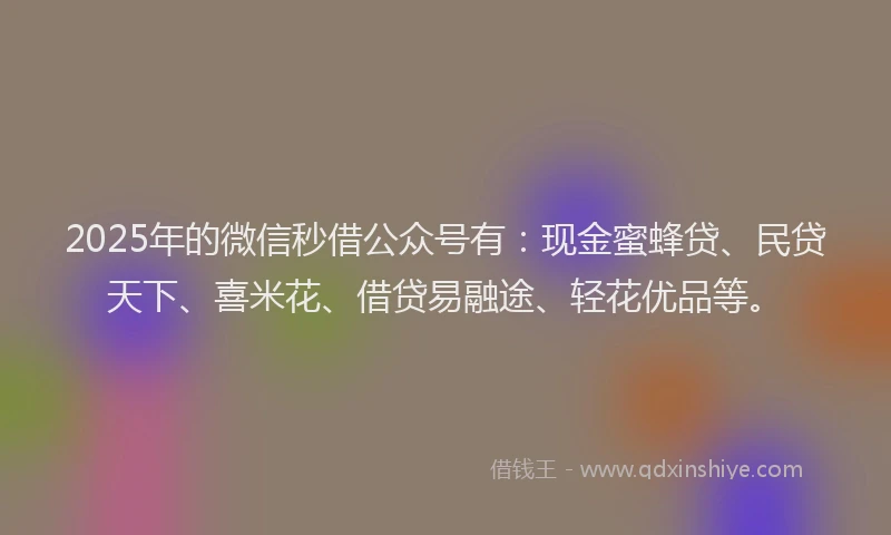 2025年的微信秒借公众号有：现金蜜蜂贷、民贷天下、喜米花、借贷易融途、轻花优品等。