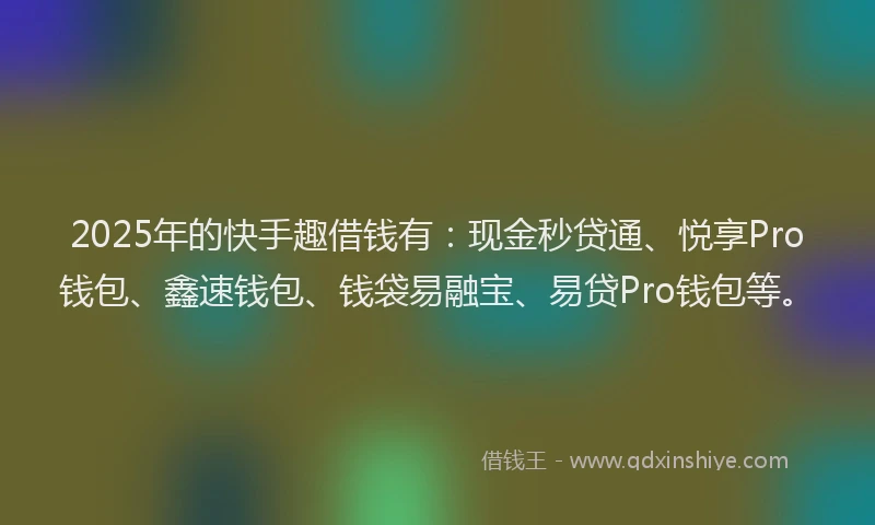 2025年的快手趣借钱有：现金秒贷通、悦享Pro钱包、鑫速钱包、钱袋易融宝、易贷Pro钱包等。