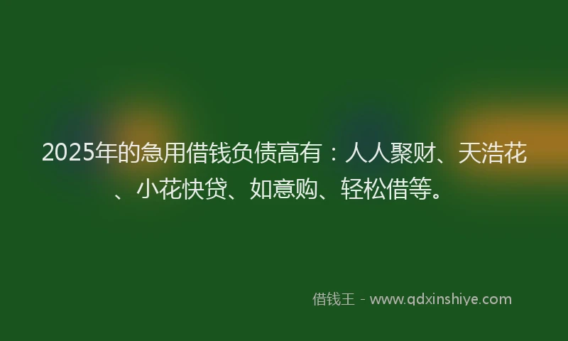 2025年的急用借钱负债高有：人人聚财、天浩花、小花快贷、如意购、轻松借等。