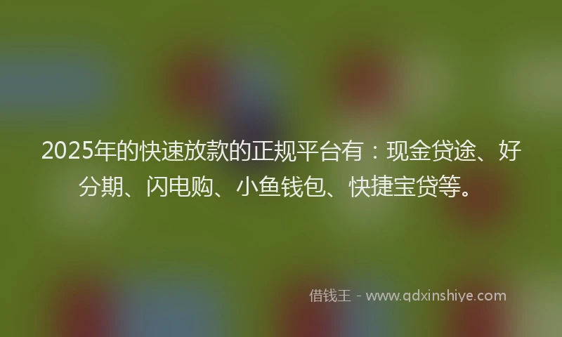 2025年的快速放款的正规平台有：现金贷途、好分期、闪电购、小鱼钱包、快捷宝贷等。