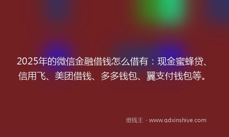 2025年的微信金融借钱怎么借有：现金蜜蜂贷、信用飞、美团借钱、多多钱包、翼支付钱包等。