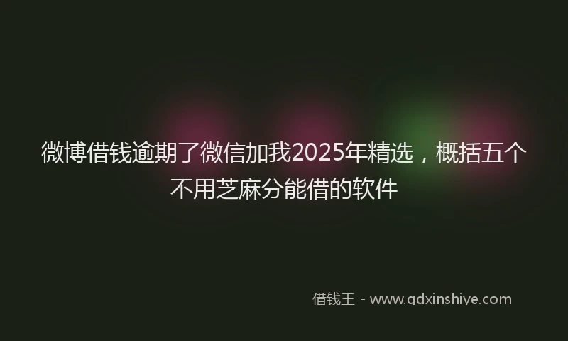 微博借钱逾期了微信加我2025年精选，概括五个不用芝麻分能借的软件