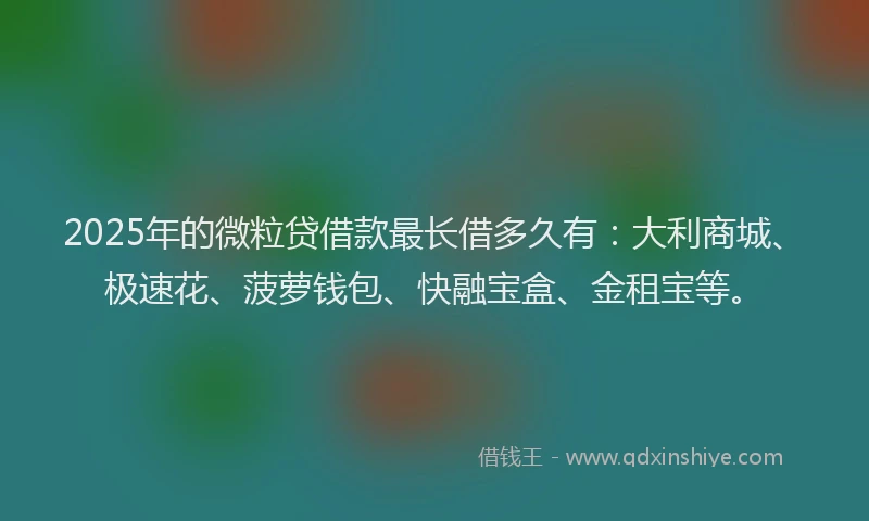 2025年的微粒贷借款最长借多久有：大利商城、极速花、菠萝钱包、快融宝盒、金租宝等。