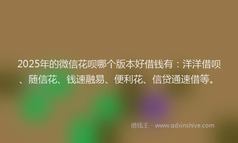 2025年的微信花呗哪个版本好借钱有：洋洋借呗、随信花、钱速融易、便利花、信贷通速借等。