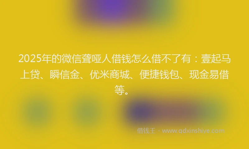 2025年的微信聋哑人借钱怎么借不了有：壹起马上贷、瞬信金、优米商城、便捷钱包、现金易借等。
