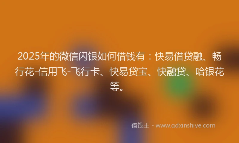 2025年的微信闪银如何借钱有：快易借贷融、畅行花-信用飞-飞行卡、快易贷宝、快融贷、哈银花等。