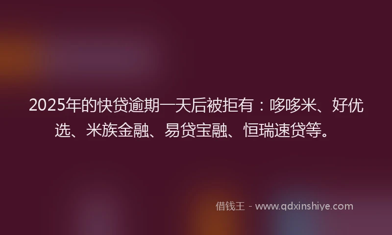 2025年的快贷逾期一天后被拒有：哆哆米、好优选、米族金融、易贷宝融、恒瑞速贷等。