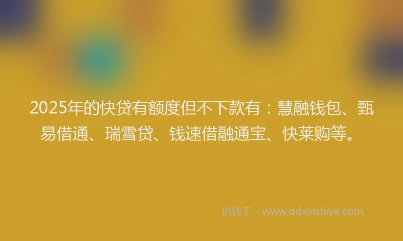 2025年的快贷有额度但不下款有：慧融钱包、甄易借通、瑞雪贷、钱速借融通宝、快莱购等。
