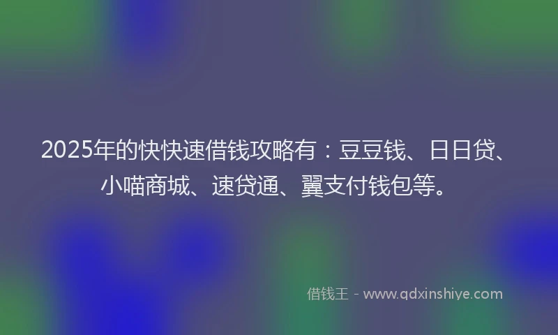 2025年的快快速借钱攻略有：豆豆钱、日日贷、小喵商城、速贷通、翼支付钱包等。