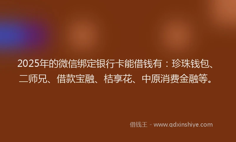 2025年的微信绑定银行卡能借钱有：珍珠钱包、二师兄、借款宝融、桔享花、中原消费金融等。