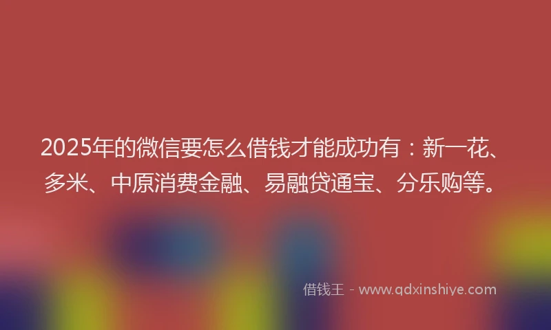 2025年的微信要怎么借钱才能成功有：新一花、多米、中原消费金融、易融贷通宝、分乐购等。