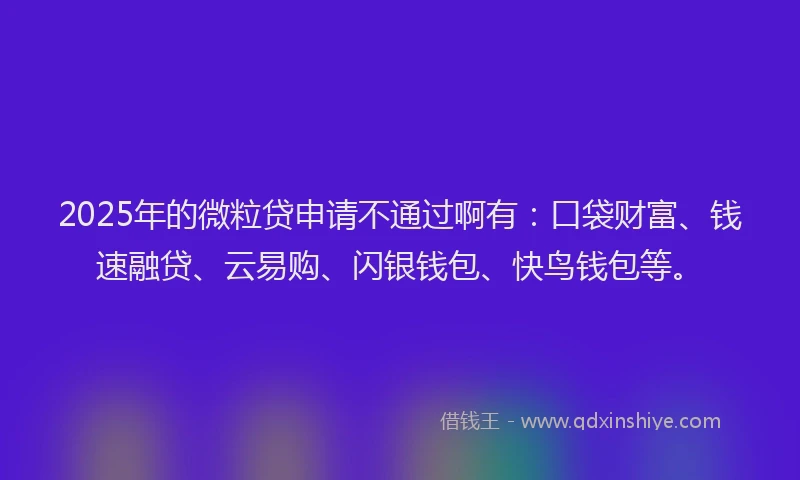 2025年的微粒贷申请不通过啊有：口袋财富、钱速融贷、云易购、闪银钱包、快鸟钱包等。