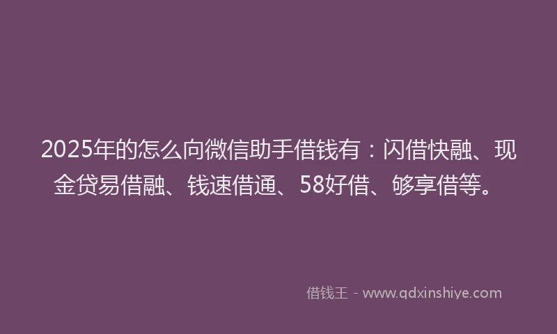 2025年的怎么向微信助手借钱有：闪借快融、现金贷易借融、钱速借通、58好借、够享借等。