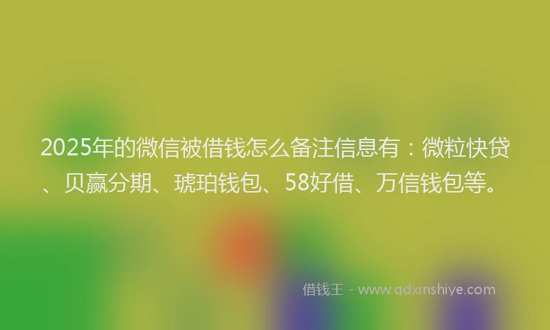 2025年的微信被借钱怎么备注信息有：微粒快贷、贝赢分期、琥珀钱包、58好借、万信钱包等。
