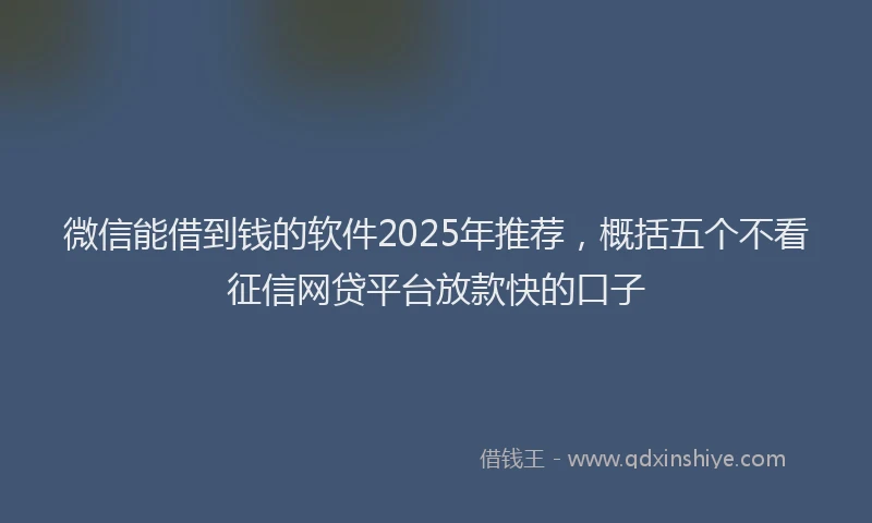 微信能借到钱的软件2025年推荐，概括五个不看征信网贷平台放款快的口子
