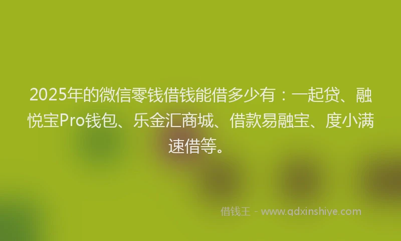 2025年的微信零钱借钱能借多少有：一起贷、融悦宝Pro钱包、乐金汇商城、借款易融宝、度小满速借等。
