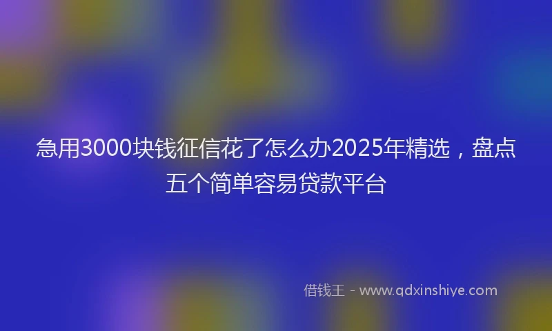 急用3000块钱征信花了怎么办2025年精选，盘点五个简单容易贷款平台