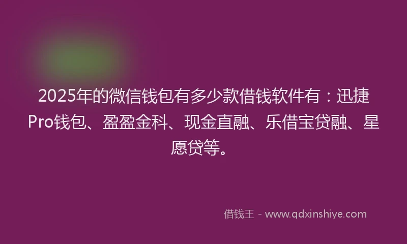2025年的微信钱包有多少款借钱软件有：迅捷Pro钱包、盈盈金科、现金直融、乐借宝贷融、星愿贷等。