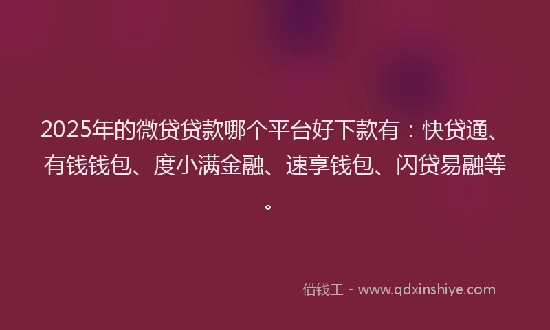 2025年的微贷贷款哪个平台好下款有：快贷通、有钱钱包、度小满金融、速享钱包、闪贷易融等。