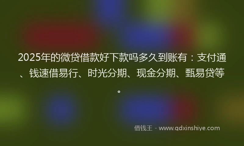 2025年的微贷借款好下款吗多久到账有：支付通、钱速借易行、时光分期、现金分期、甄易贷等。