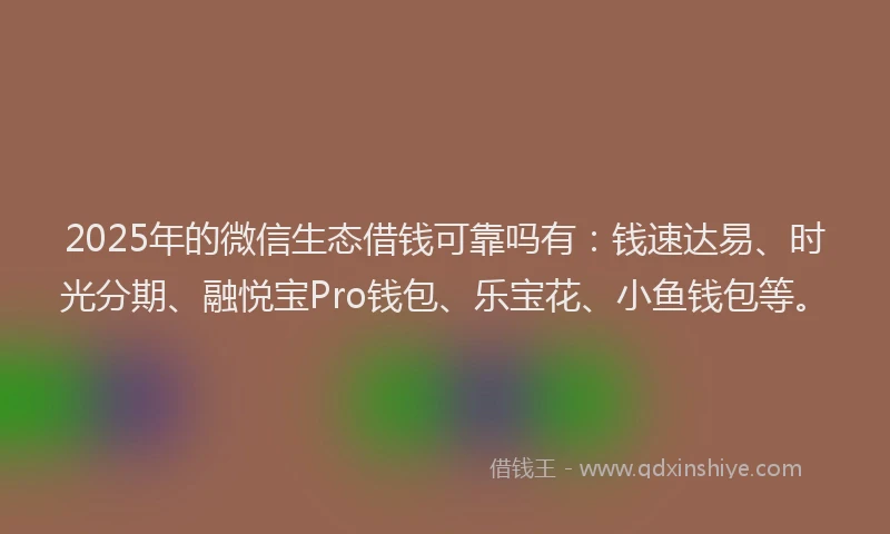 2025年的微信生态借钱可靠吗有：钱速达易、时光分期、融悦宝Pro钱包、乐宝花、小鱼钱包等。