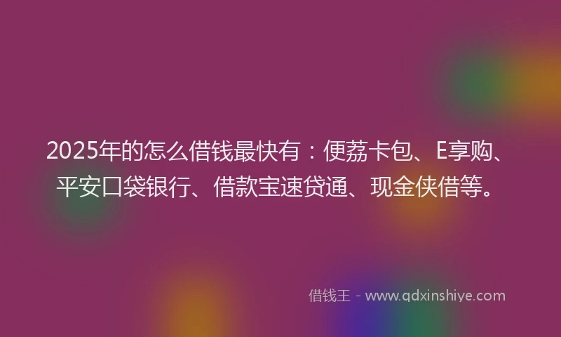 2025年的怎么借钱最快有：便荔卡包、E享购、平安口袋银行、借款宝速贷通、现金侠借等。