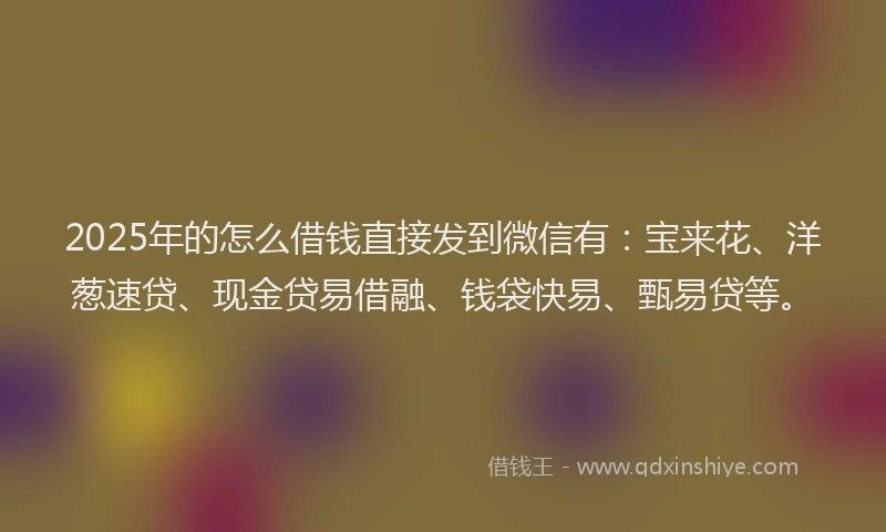 2025年的怎么借钱直接发到微信有：宝来花、洋葱速贷、现金贷易借融、钱袋快易、甄易贷等。