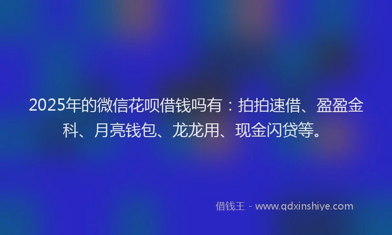 2025年的微信花呗借钱吗有：拍拍速借、盈盈金科、月亮钱包、龙龙用、现金闪贷等。