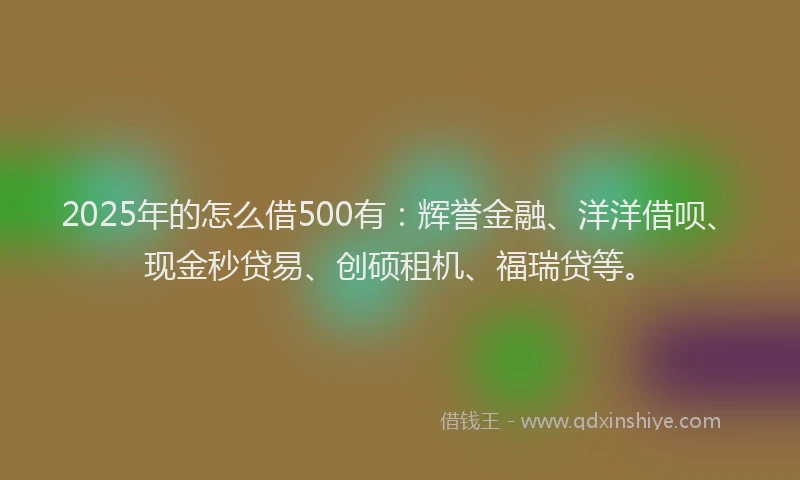 2025年的怎么借500有：辉誉金融、洋洋借呗、现金秒贷易、创硕租机、福瑞贷等。
