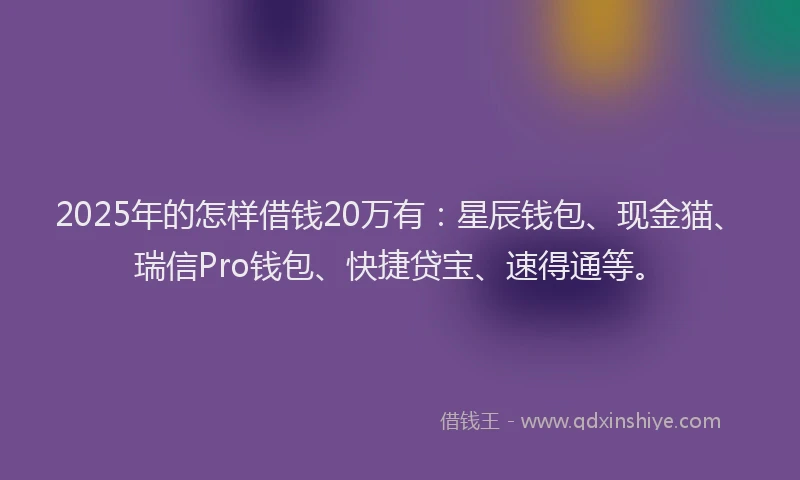 2025年的怎样借钱20万有：星辰钱包、现金猫、瑞信Pro钱包、快捷贷宝、速得通等。