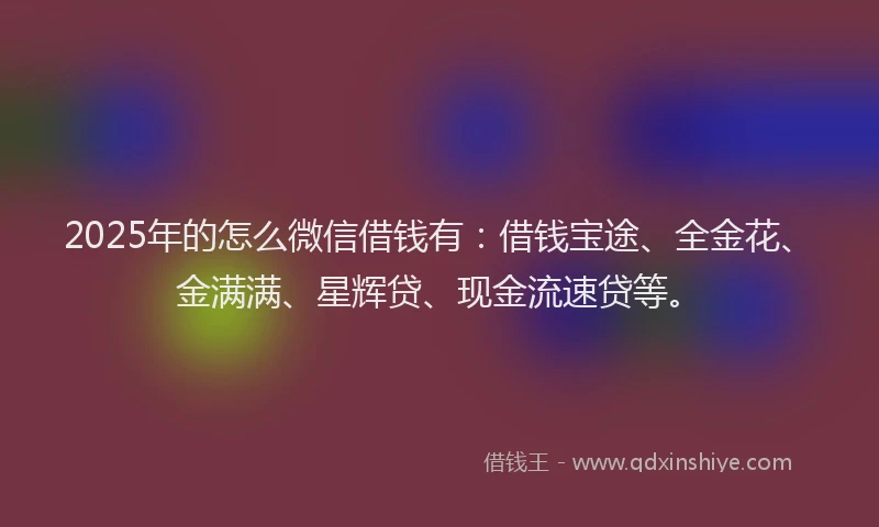 2025年的怎么微信借钱有：借钱宝途、全金花、金满满、星辉贷、现金流速贷等。
