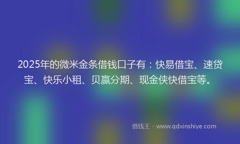 2025年的微米金条借钱口子有：快易借宝、速贷宝、快乐小租、贝赢分期、现金侠快借宝等。