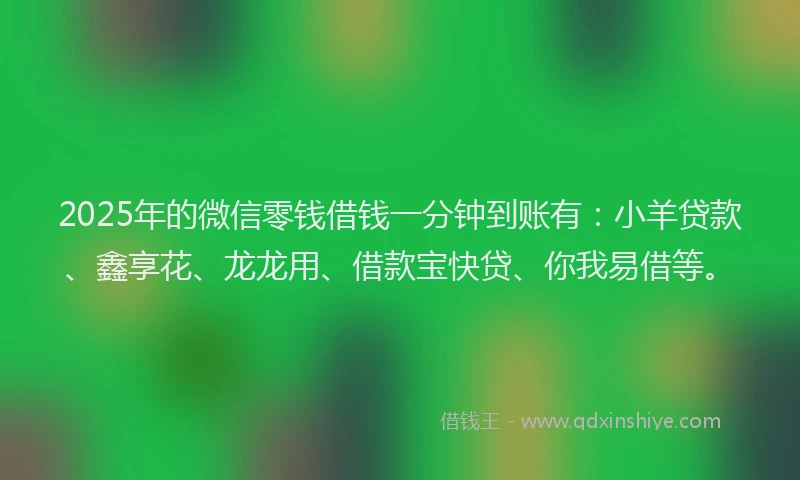 2025年的微信零钱借钱一分钟到账有：小羊贷款、鑫享花、龙龙用、借款宝快贷、你我易借等。