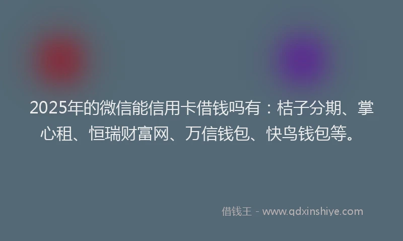2025年的微信能信用卡借钱吗有：桔子分期、掌心租、恒瑞财富网、万信钱包、快鸟钱包等。