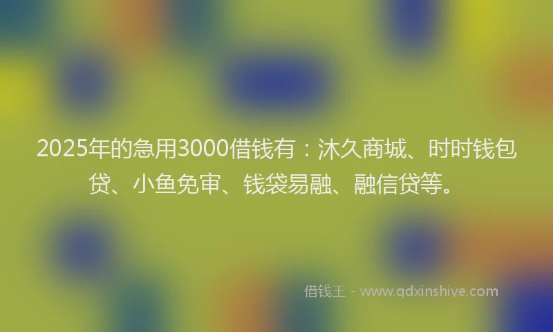 2025年的急用3000借钱有：沐久商城、时时钱包贷、小鱼免审、钱袋易融、融信贷等。
